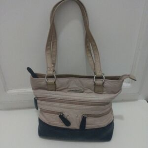Vintage Stone Mountain Two-Tone Navy Gray Leather Purse Handbag
